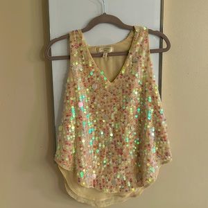 Moulinette Soeurs Cream and Pink Sequin Top- US Size 0